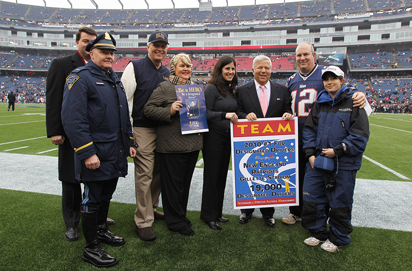 The New England Patriots had a record 19,000 fans pledge to be designated drivers during the 2010 season. They were recognized as the top NFL team for Designated Driverss at the last regular season home game on January 2, 2011.
