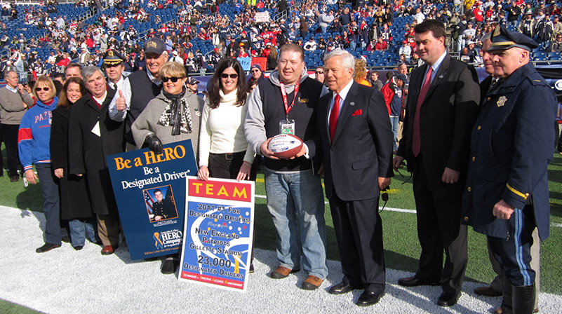 The New England Patriots had a record 23,580 fans pledge to be designated drivers during the 2011 season. The Patriots were recognized as the top NFL team for Designated Driverss at the last regular season home game on January 1, 2012.