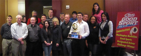 Arizona Cardinals won the Designated Driver Challenge. They were recognized by TEAM Coalition and Bud Light on February 14, 2012 along with representatives from Rojo Hospitality, Hensley Beverage Company, Coca-Cola, MADD and Arizona Governor's Office of Highway Safety.