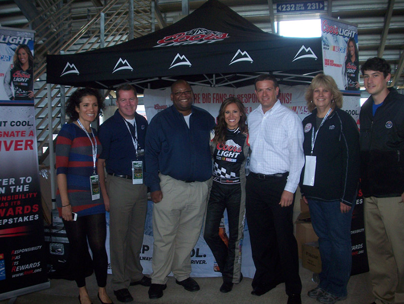 From L to R: Rajaa Grar - Coors Light Associate Brand Manager, MillerCoors, Mark Bycraft - Coors Light Associate Brand Manager, MillerCoors, Mr. David L. Strickland - Administrator, National Highway Traffic Safety Administration, Rachel - Miss Coors Light, Jordan Jiloty - Senior Manager, Public Affairs, NASCAR, Diane Wagner - Responsibility Commerce Manager, MillerCoors, Morgan Holleran - Event Manager, TEAM Coalition
