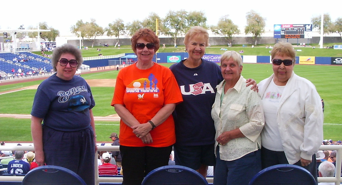 This years RHIR winner Irene McCarthy with her friends during a Spring Training game at Maryvale Baseball Park