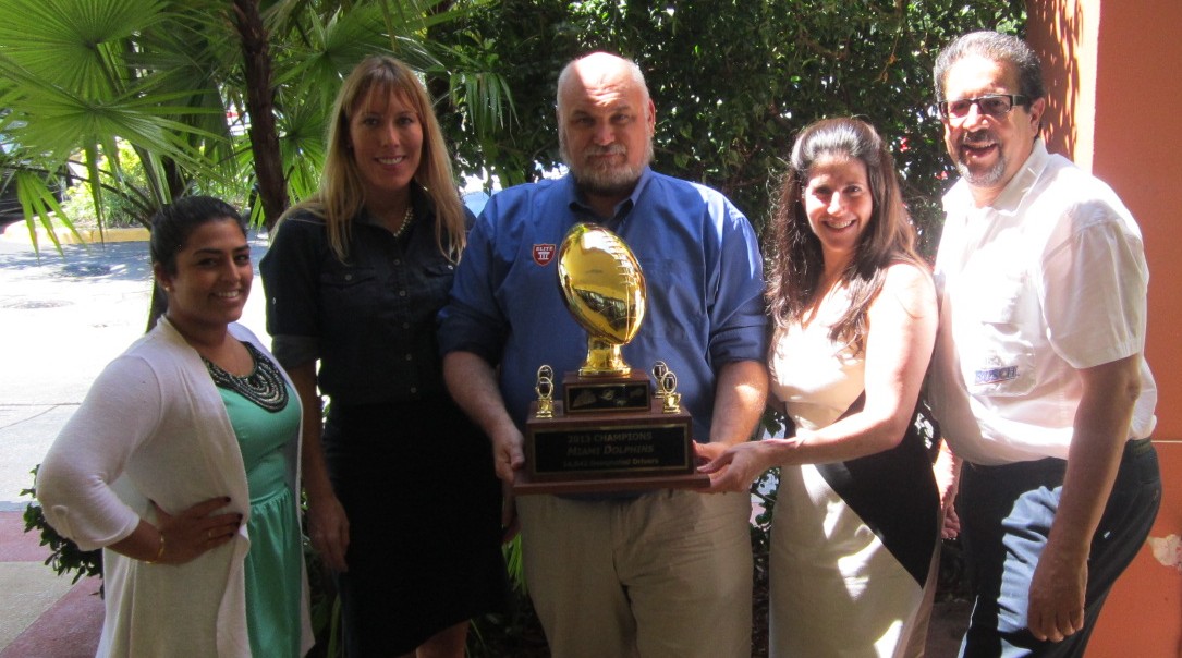 Miami Dolphins win the Bud Light Good Sport Designated Driver Challenge. The Dolphins and their program partners - Elite and Anheuser-Busch - were recognized by TEAM Coalition on March 25, 2014.