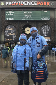 (L to R): Christian Miranda, Guest of NYCFC Responsible Fan for the Season; Carmela Miranda, NYCFC Responsible Fan for the Season